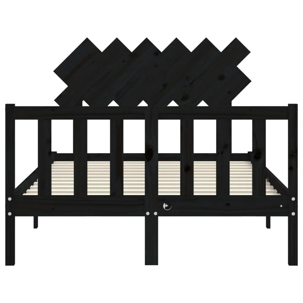 Wooden Bed Frame Solid Pine Black 135x190 cm with Headboard