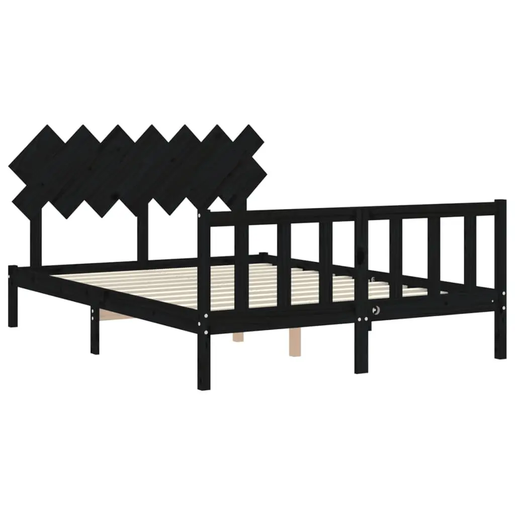 Bed Frame Solid Pine Wood 150x200 cm Black Headboard Footboard