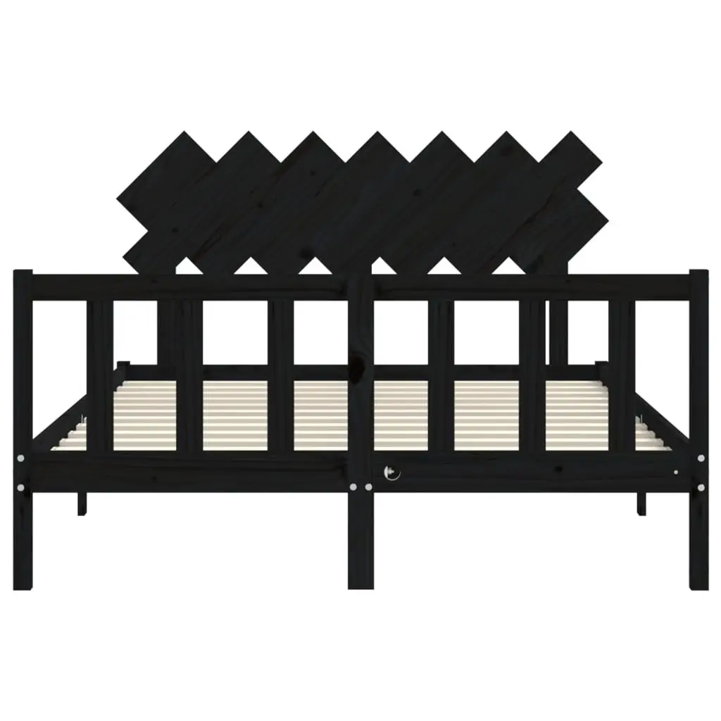Bed Frame Solid Pine Wood 150x200 cm Black Headboard Footboard