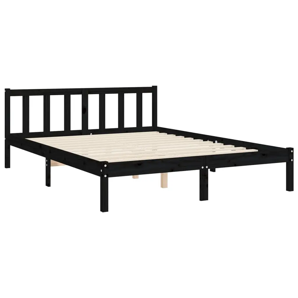Bed Frame Solid Pine Wood 150x200 cm Black Headboard Footboard