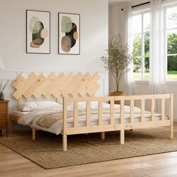 King Bed Frame 183x203 cm Solid Pine Wood Bedroom Furniture with Plywood Slats