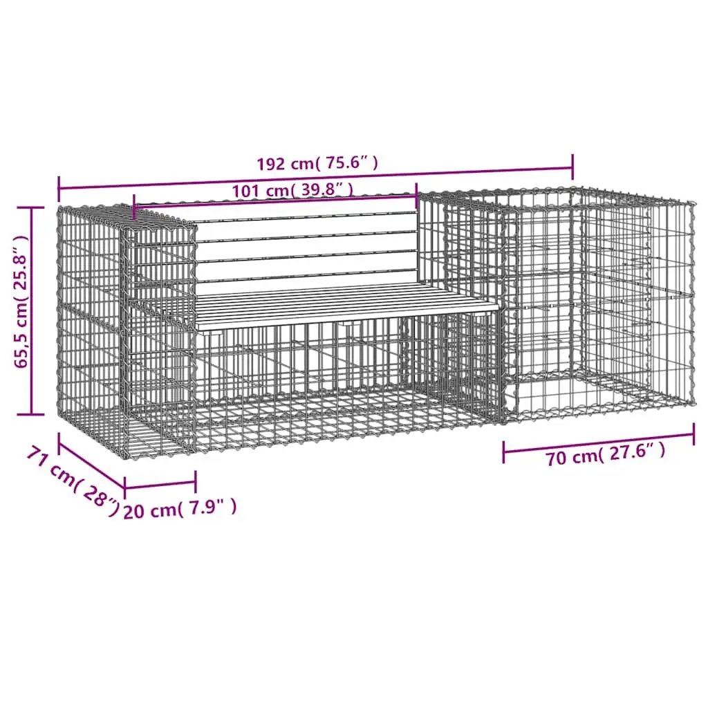 Garden Bench Solid Wood Outdoor Seating with Gabion Basket Steel Base Brown