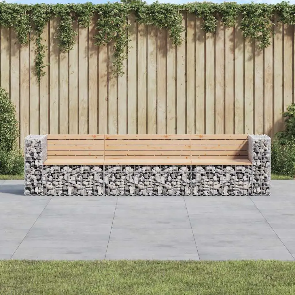 Outdoor Garden Bench Gabion Design Solid Pine Wood Seating Patio Backyard