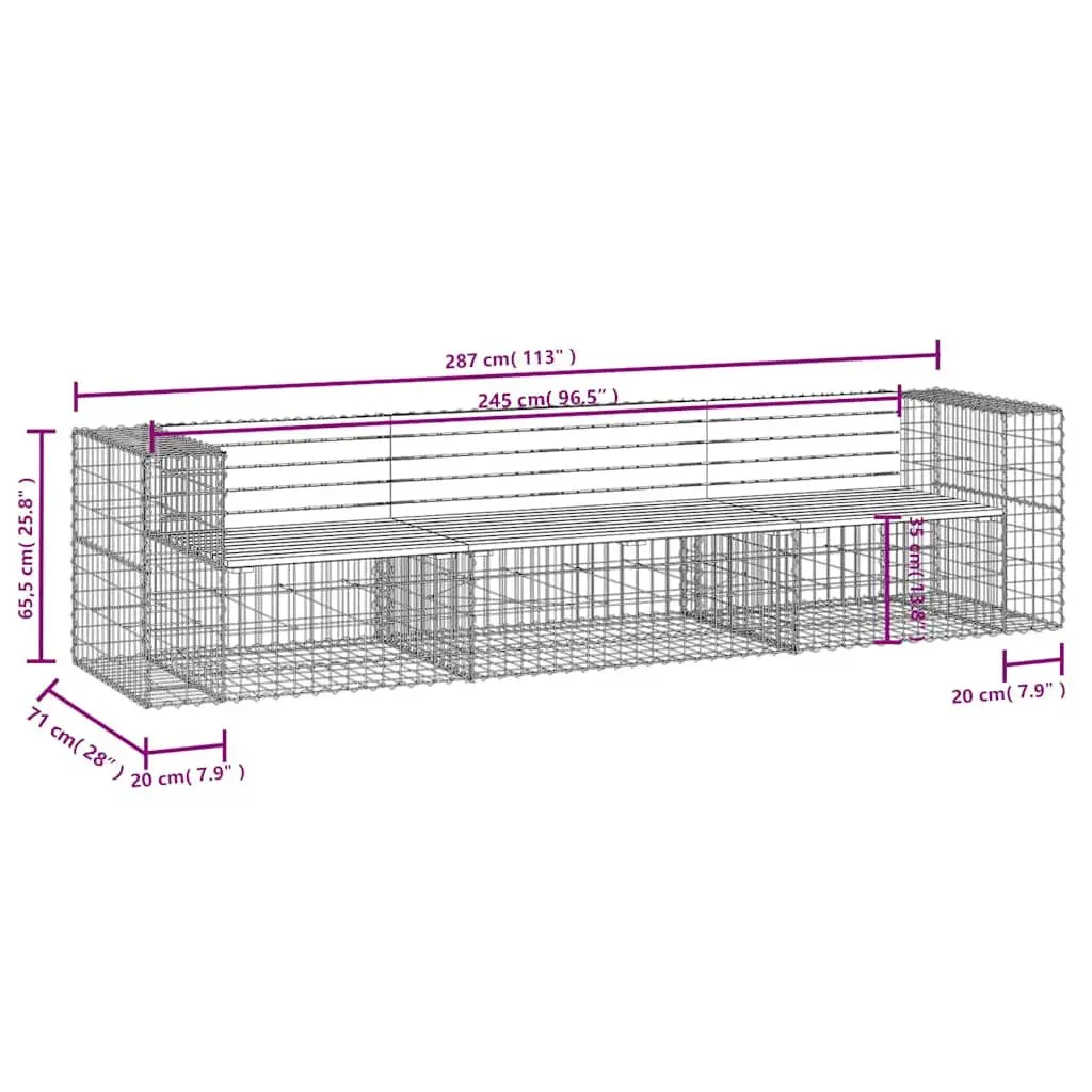 Outdoor Garden Bench Gabion Design Solid Pine Wood Seating Patio Backyard