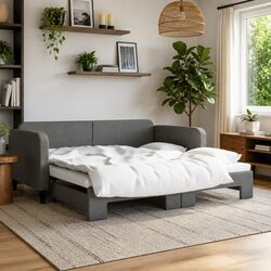 Daybed with Trundle Sofa Bed Frame Grey 90x190 cm Guest Bedroom Living Room