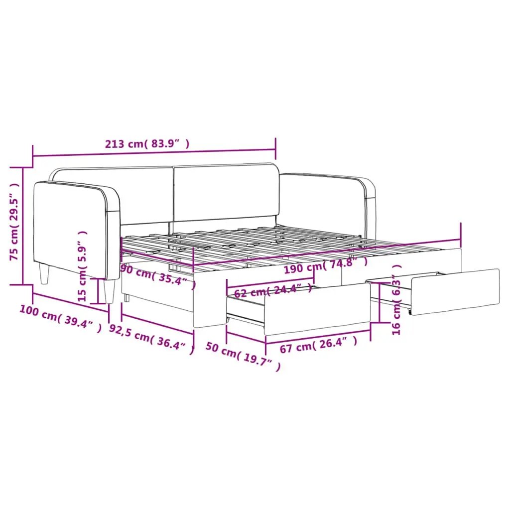 Daybed with Trundle and Storage Drawers Grey Wood and Metal Construction