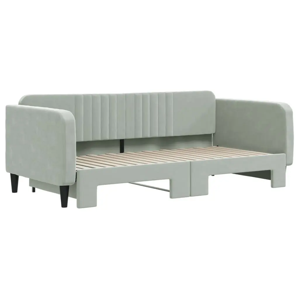 Daybed with Trundle 90x190 cm Grey Wood Metal Velvet Modern