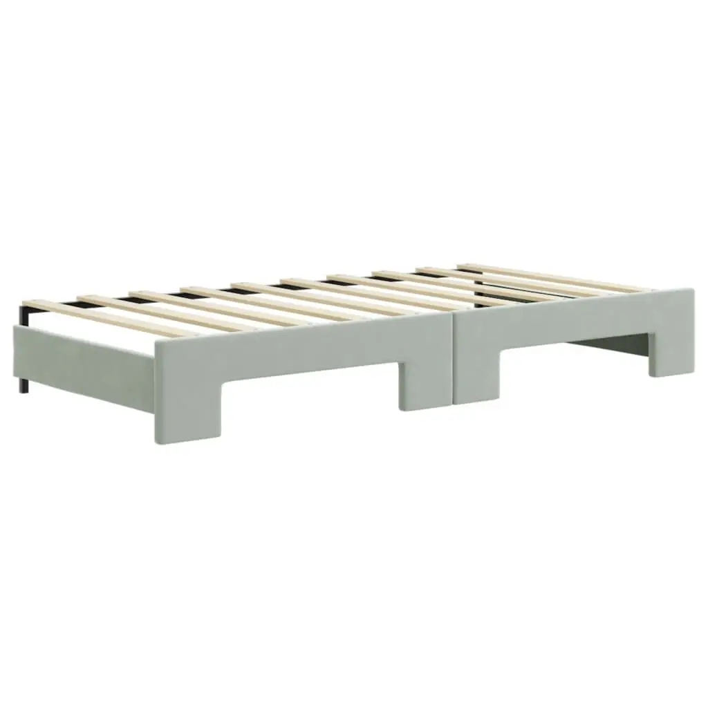 Daybed with Trundle 90x190 cm Grey Wood Metal Velvet Modern