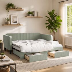 Daybed with Trundle and Drawers Storage Sofa Bed Grey 90x190 cm Guest