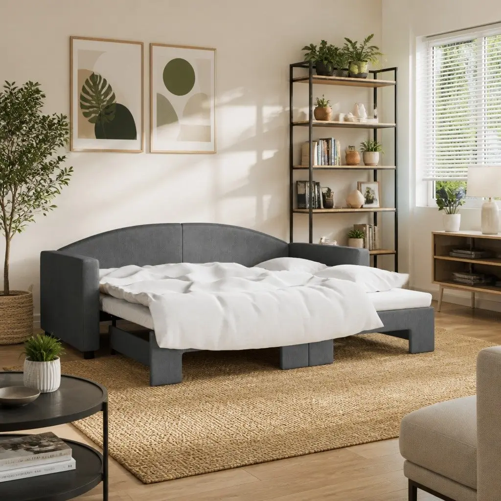 Daybed with Trundle Modern Sofa Bed Grey 90x190 cm
