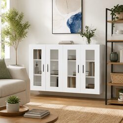 Wall Mounted Storage Cabinets 2 pcs White Glass Door Hanging Organiser