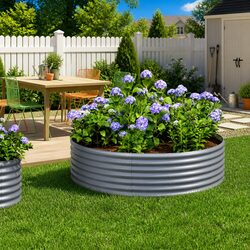 Garden Raised Bed Planter Box Outdoor Galvanised Steel Frame Grey 140x140x36cm