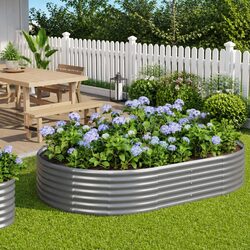 Galvanised Steel Garden Raised Bed Planter Box Outdoor Vegetables Flowers Grey