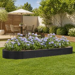 Garden Raised Bed Galvanised Steel Planter Anthracite 373x140x36 cm Outdoor