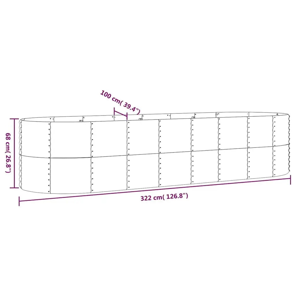 Garden Raised Bed Planter Box Galvanised Steel Frame Outdoor Anthracite 322 x 100 x 68 cm