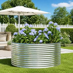 Raised Garden Bed Planter Box Silver Galvanised Steel Outdoor Vegetables Flowers