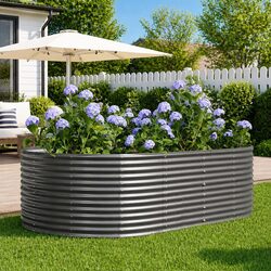 Raised Garden Bed Planter Box Grey Galvanised Steel Frame Outdoor Flowers