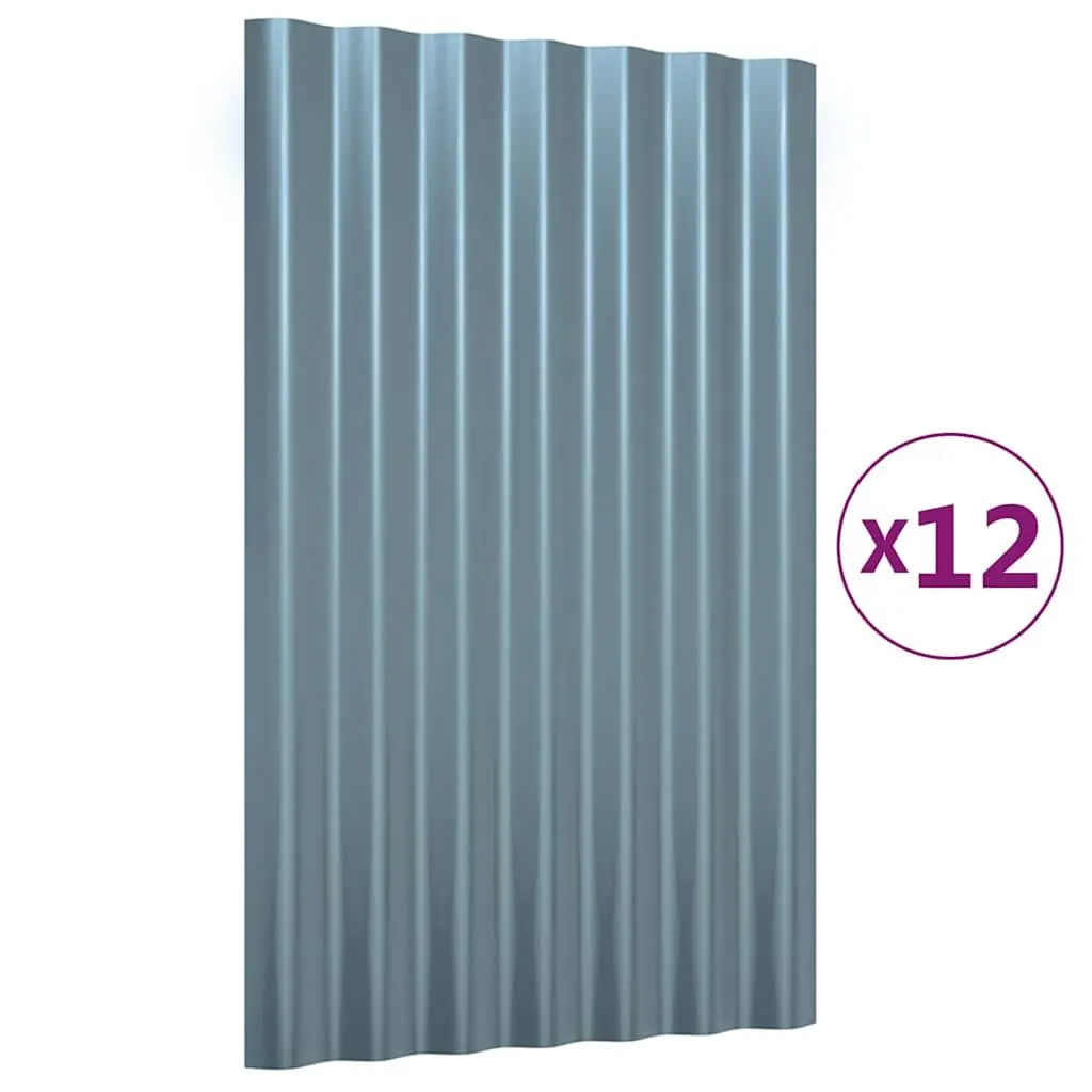 Metal Roof Panels 12 Pieces Galvanised Steel Grey Corrugated Shingles 60x36cm