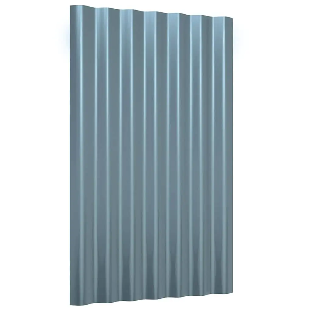 Metal Roof Panels 12 Pieces Galvanised Steel Grey Corrugated Shingles 60x36cm