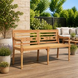 Outdoor Bench 150cm Wooden Garden Seating with Armrests Backrest Curved Design