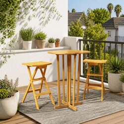 Folding Bar Table 90x65x105 cm Outdoor Bistro Pub Teak Wood Brown