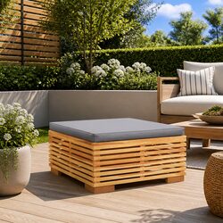 Garden Footrest Ottoman Teak Wood Outdoor Sectional Sofa Unit Grey Cushion