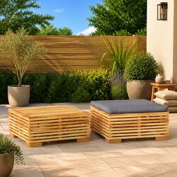 Outdoor Sectional Sofa Set 2 Piece Garden Lounge Furniture Grey Wood Coffee
