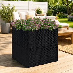 Garden Planter Box Black 80x80x80 cm Poly Rattan Outdoor Flower Bed Patio