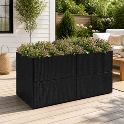Garden Planter Box Black 157x80x80cm Outdoor Flower Bed Poly Rattan Patio