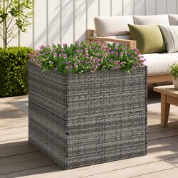 Garden Planter Grey 80x80x80 cm Poly Rattan Flower Bed Outdoor Patio Box