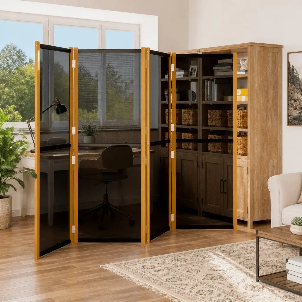 4-Panel Room Divider Screen Folding Privacy Partition Black Indoor Outdoor