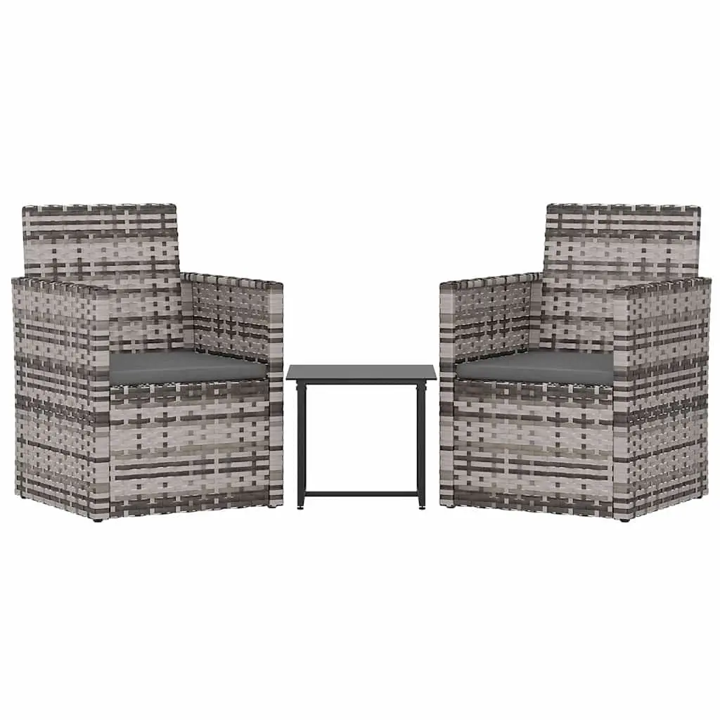 3 Piece Outdoor Lounge Set Garden Furniture Grey Poly Rattan with Cushions