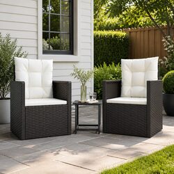 3 Piece Outdoor Lounge Set Poly Rattan Garden Furniture with Cushions Black