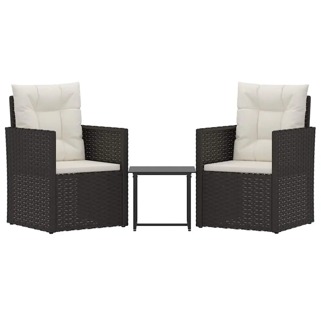 3 Piece Outdoor Lounge Set Poly Rattan Garden Furniture with Cushions Black