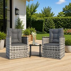 Outdoor Lounge Set 3 Piece Grey Poly Rattan Garden Furniture with Cushions