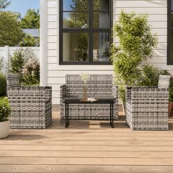 Outdoor Lounge Set 4 Piece Grey Poly Rattan Garden Furniture with Cushions