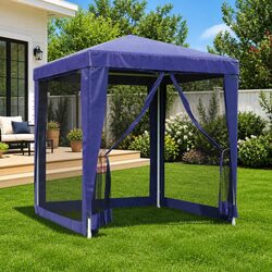 Party Tent Gazebo 2x2m Blue Mesh Sidewalls Outdoor Canopy Shelter Garden Events