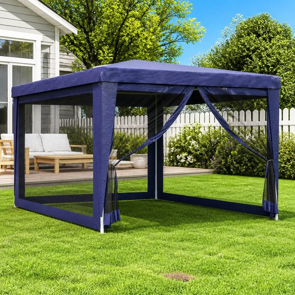 Party Tent Gazebo Outdoor Canopy Shelter 3x4m Blue with Mesh Sidewalls