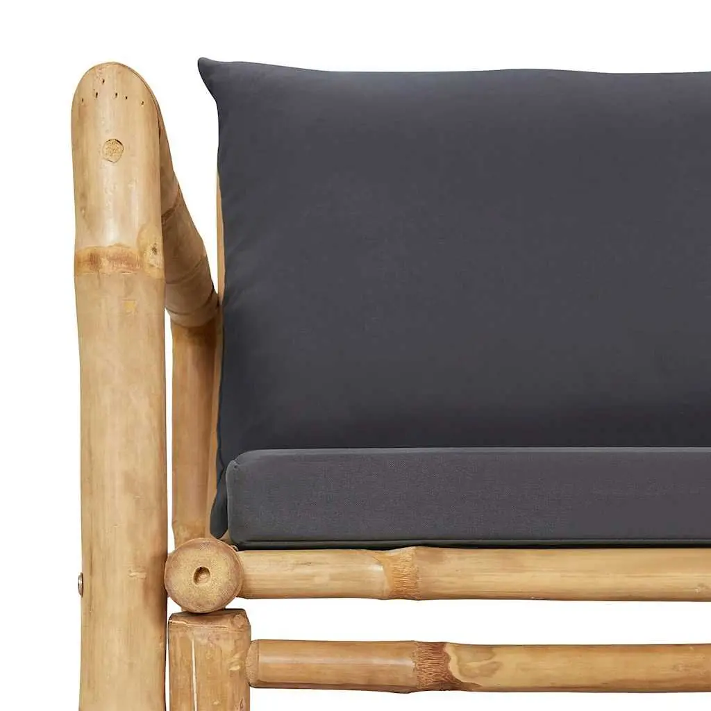2 Piece Bamboo Garden Lounge Set with Grey Cushions Outdoor Patio Furniture
