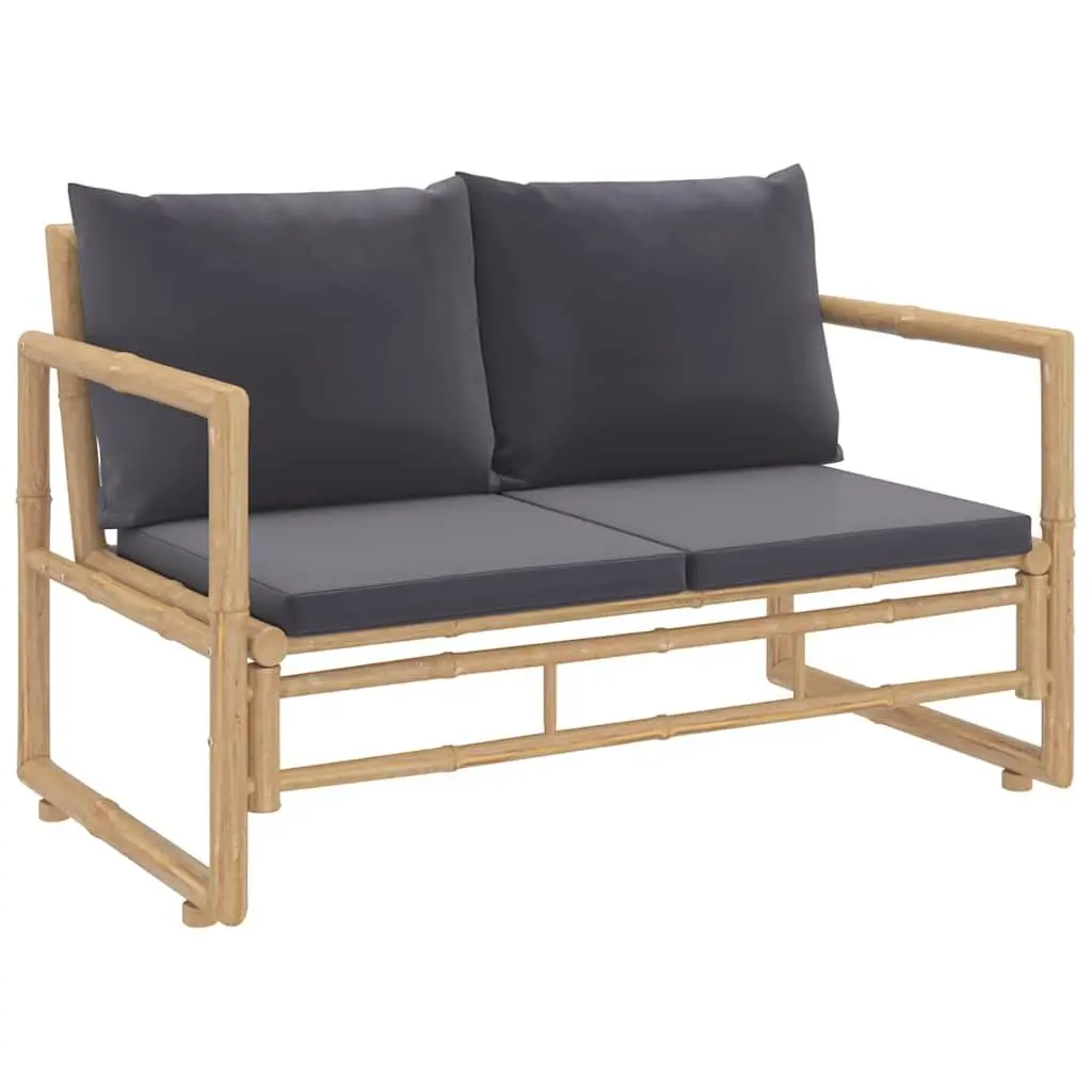 2 Piece Bamboo Garden Lounge Set with Grey Cushions Outdoor Patio Furniture