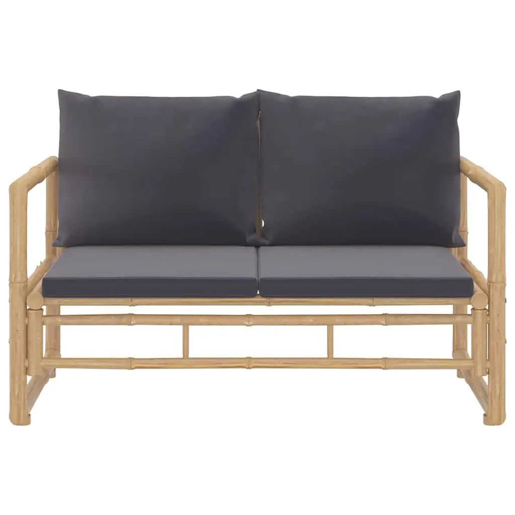 2 Piece Bamboo Garden Lounge Set with Grey Cushions Outdoor Patio Furniture