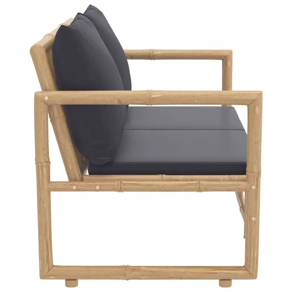 2 Piece Bamboo Garden Lounge Set with Grey Cushions Outdoor Patio Furniture