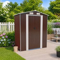 Garden Shed Dark Brown Outdoor Storage Tool House Galvanised Steel 192x108x223cm
