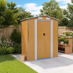 Garden Shed Outdoor Storage Light Brown Galvanised Steel Tool Equipment House
