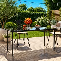 Garden Dining Table Black Outdoor Furniture Steel Tempered Glass 160x80x74cm