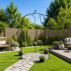 Garden Arch Black Steel Outdoor Pergola Trellis Climbing Plants 180x255cm