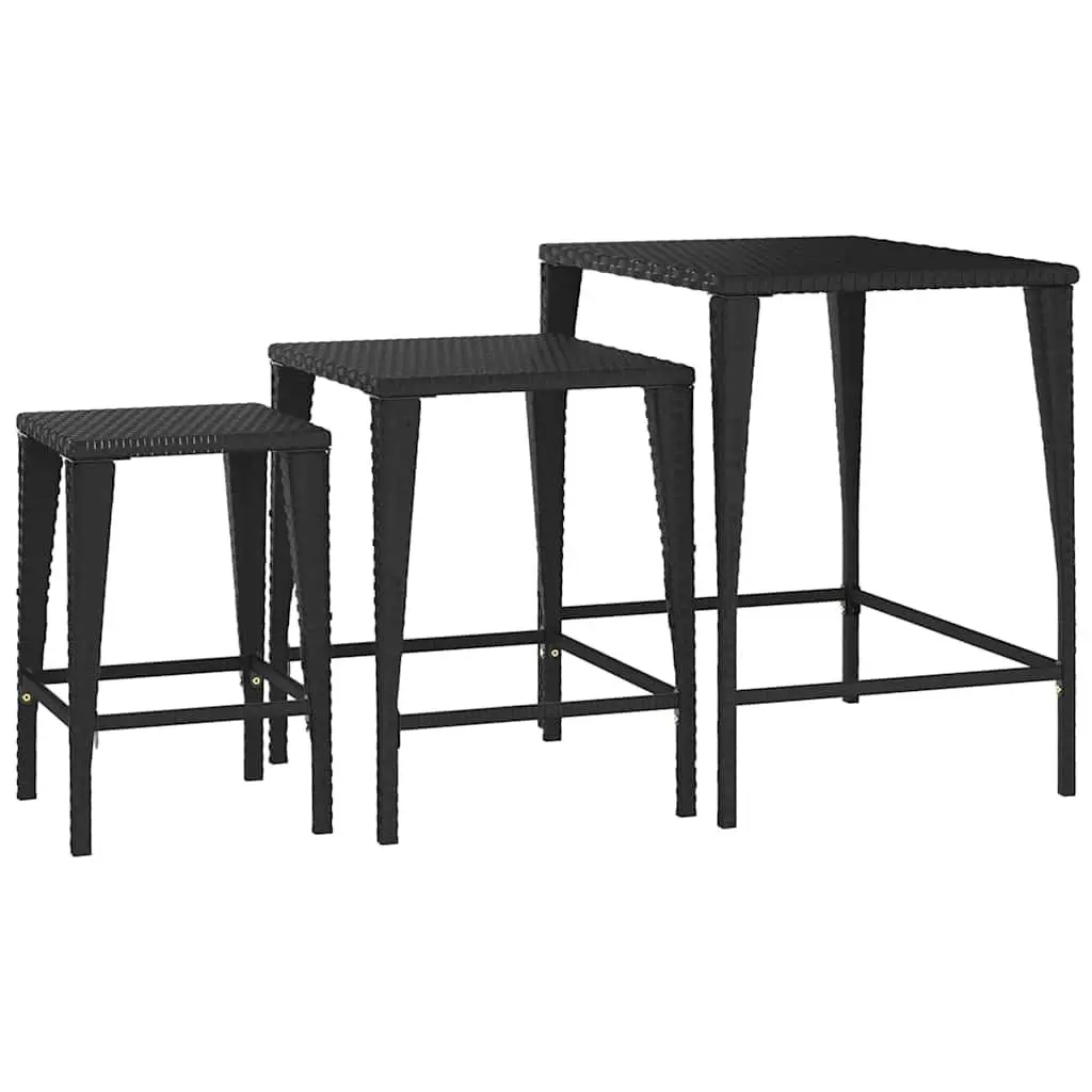 Nesting Tables Set 3 Piece Black PE Rattan Steel Frame Stackable Storage Coffee Table