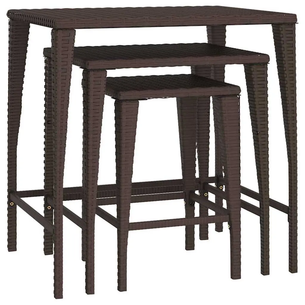 Nesting Tables Set 3 Pieces Brown Side Coffee Table Outdoor Indoor Furniture