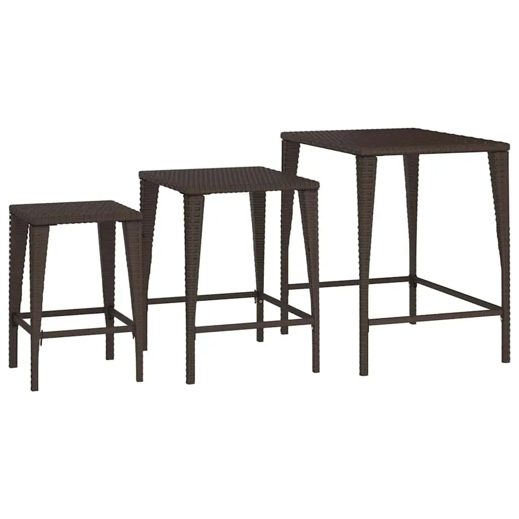 Nesting Tables Set 3 Pieces Brown Side Coffee Table Outdoor Indoor Furniture