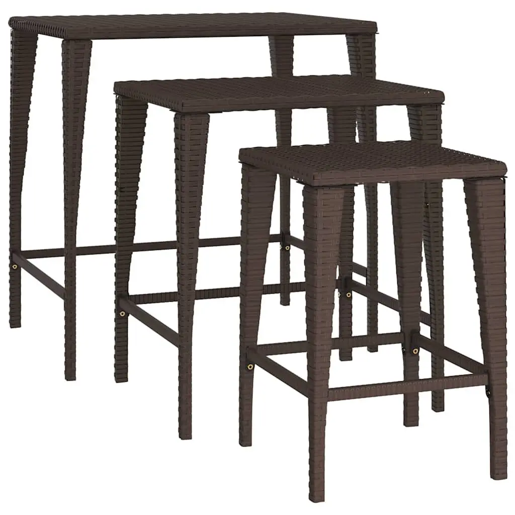 Nesting Tables Set 3 Pieces Brown Side Coffee Table Outdoor Indoor Furniture